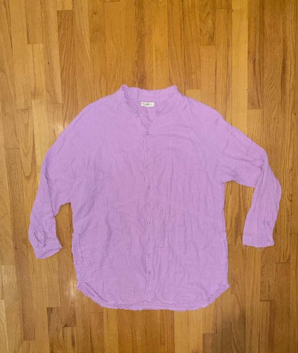 Natural Life Laid Back Cotton Button Down Top Lavender Purple Shirt Size L